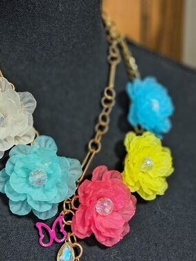 Floral Statement Necklace with Gold Butterfly Charm Necklace Set. Fairy core